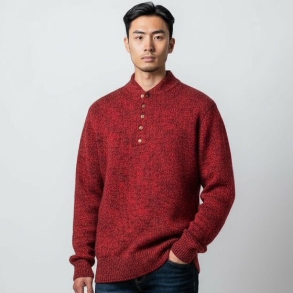 Vintage “Foxhead Knitting Mills” Wool Pullover Henley Knit Red Sweater​